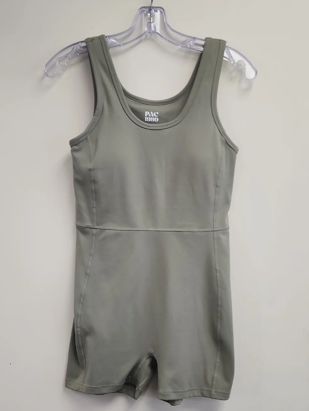 PAC 1980 Olive Green Athletic Romper Built In Bra Women’s Size Medium